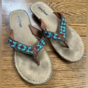 Minnetonka Women's Sandals - Brown Leather with Blue Beads